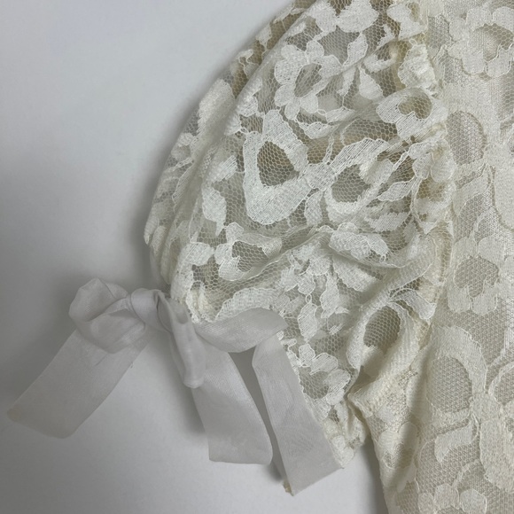 Vintage Girl's First Communion Cream Lace Short Sleeve Attached Necklace Dress 7 - Picture 6 of 13